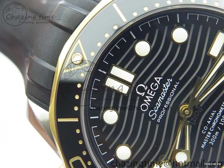 0502 Seasonal 2018 Seamaster Diver 300M SS YG VSF 1:1 Best Edition YG Bezel Black Dial on Black Rubber Strap A 7934